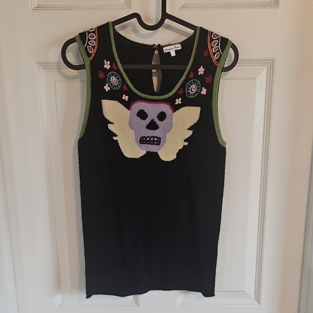 American Retro Black Vest with Skull Design